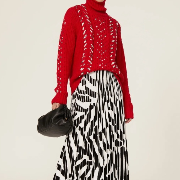 Jason Wu Red Chunky Interlocked Sweater Soft Merino Wool Large - Picture 1 of 7